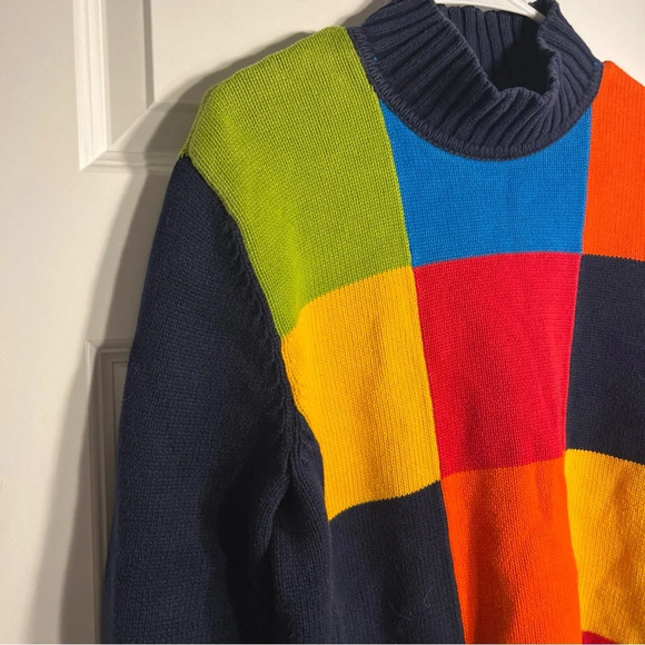 Jones New York Sport Colorblock Sweater Vintage Mock Neck Medium Bright Colorful - Picture 2 of 7